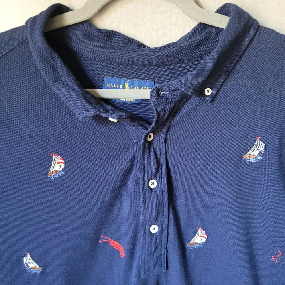 Ralph Lauren Polo Shirt Mens 4XLT Navy Blue Sailboat Lobster Nautical Polo